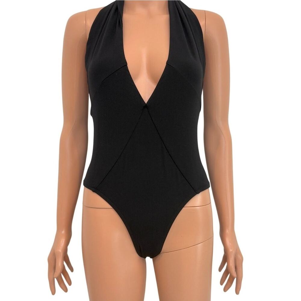 BCBGMaxazria Swim 10 deep plunge halter one piece swimsuit SW2 2989